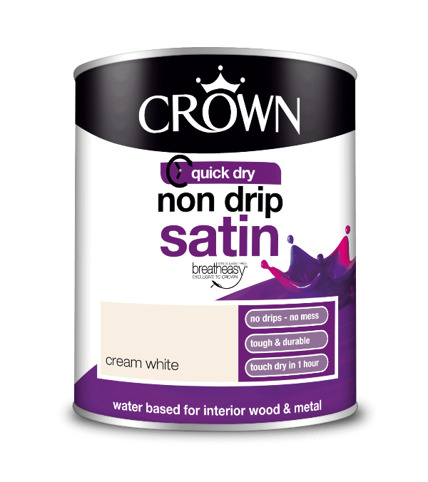 Боя за метал и дърво Crown Non Drip Satin 750 ml. Cream White